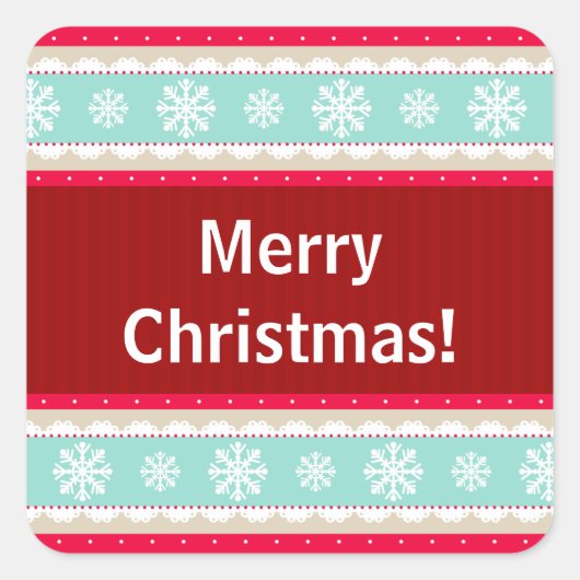 Red Aqua Strip Weihnachtsmuster Benutzerdefinierte Quadratischer Aufkleber (Vorderseite)