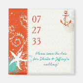 Red Aqua White Nautical Wedding rettet das Datum Magnet (Vorne)