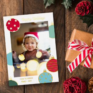 Red Aquamarin Blue Christmas Baubles Happy Holiday Folien Feiertagskarte