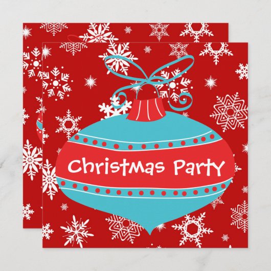 Red Aquamarin Blue Retro Party Einladung (Vorne/Hinten)