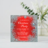 Red Aquamarin Blue Snowflake Weihnachts-Party Einladung (Stehend Vorderseite)