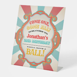 Red Aquamarin Blue Vintag Circus Geburtstag Willko Sockelschild