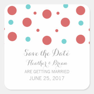 Red Aquamarin Confetti Save the Date Stickers