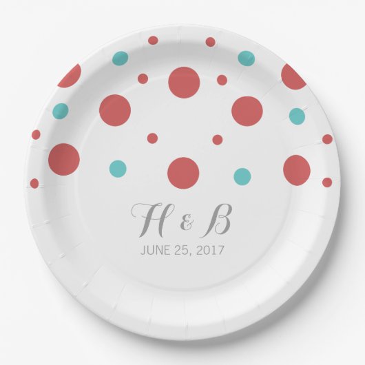 Red Aquamarin Confetti Wedding Paper Teller (Vorderseite)