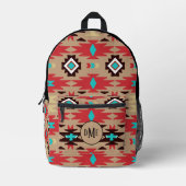 Red Aquamarin Native American Vision Monogram Bedruckter Rucksack (Vorderseite)