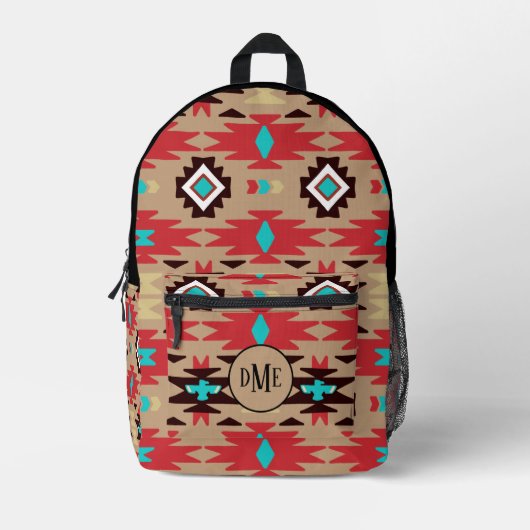 Red Aquamarin Native American Vision Monogram Bedruckter Rucksack (Vorderseite)