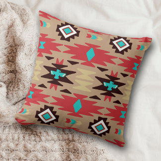 Red Aquamarin Native American Vision Pattern Kissen