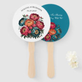 Red Aquamarin Orange Peony Blooms Gold Trim Weddin Fächer (Vorne und Hinten)