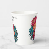 Red Aquamarin Orange Peony Blooms Gold Trim Weddin Pappbecher (Links)