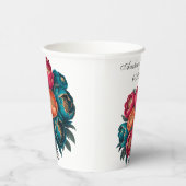 Red Aquamarin Orange Peony Blooms Gold Trim Weddin Pappbecher (Rechts)