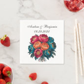 Red Aquamarin Orange Peony Blooms Gold Trim Weddin Serviette (Beispiel)