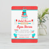 Red & Aquamarin Retro Weihnachtsküche Brautparty Einladung (Stehend Vorderseite)