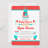 Red & Aquamarin Retro Weihnachtsküche Brautparty Einladung (Vorderseite)