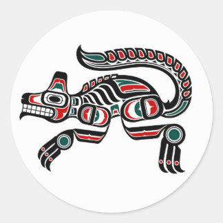 Red Aquamarin und Black Haida Spirit Wolf Runder Aufkleber