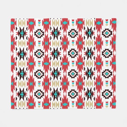 Red Aquamarin White Native American Pattern Fleecedecke (Vorderseite (Horizontal))