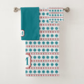 Red Aquamarin Winter Snowflake Nordic Pattern Mono Badhandtuch Set (Insitu)