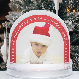 Red Arch Baby Photo My First Christmas Snowflakes Schneekugeln