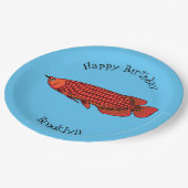 Red Arowana Cartoon Illustration Pappteller (Schrägansicht)