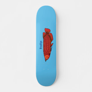 Red Arowana Cartoon Illustration Skateboard