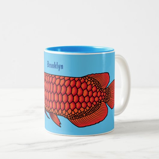 Red Arowana Cartoon Illustration Zweifarbige Tasse (VorderseiteRechts)