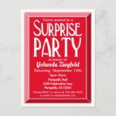 Red Art Deco Beveled Birthday Surprise Party Einladungspostkarte (Vorderseite)