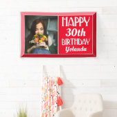 Red Art Deco Beveled Foto Geburtstag Banner (Insitu)