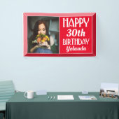 Red Art Deco Beveled Foto Geburtstag Banner (Messeveranstaltung)