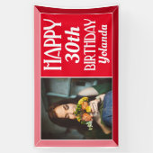 Red Art Deco Beveled Foto Geburtstag Banner (Vertikal)