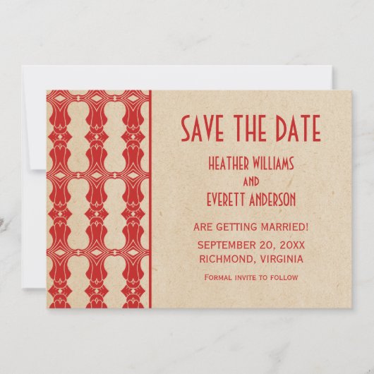 Red Art Deco Border Save the Date einladen Einladung (Vorderseite)