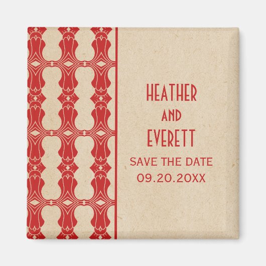 Red Art Deco Border Save the Date Magnet (Vorne)