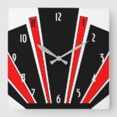 Red Art Deco Design Quadratische Wanduhr (Vorderseite)