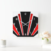 Red Art Deco Design Quadratische Wanduhr (Zuhause)