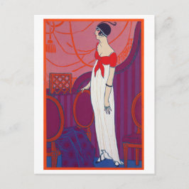 Red Art Deco Fashion Zeichnend von George Barbier Postkarte