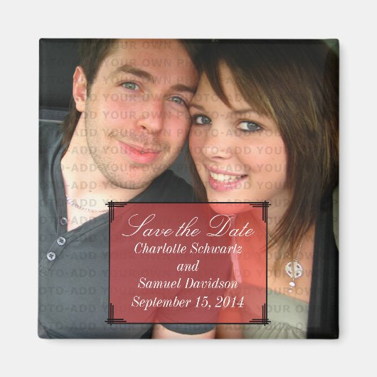 Red Art Deco Frame speichern das Date Magnet (Vorne)