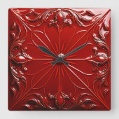 Red Art Deco  Quadratische Wanduhr (Vorderseite)