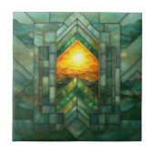 Red Art Deco Türkis Green Gold Sun Fliese (Vorderseite)