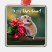 Red Arthurium mit Hamster Frohe Weihnachten Ornament Aus Metall (Vorne)