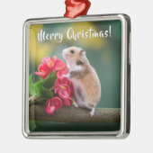 Red Arthurium mit Hamster Frohe Weihnachten Ornament Aus Metall (Links)