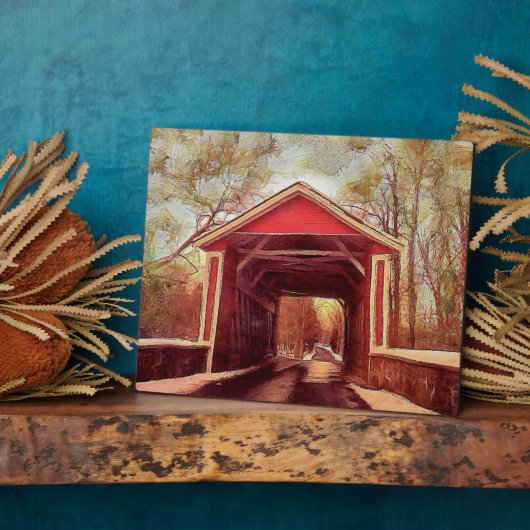 Red Ashland Covered Bridge in Delaware Fotoplatte (Seite)