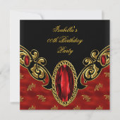 Red Asian Black & Gold Geburtstagsparty Einladung (Vorderseite)