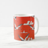 Red Asian Crane Pattern Kaffeetasse (VorderseiteRechts)