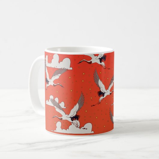 Red Asian Crane Pattern Kaffeetasse (Vorderseite Links)