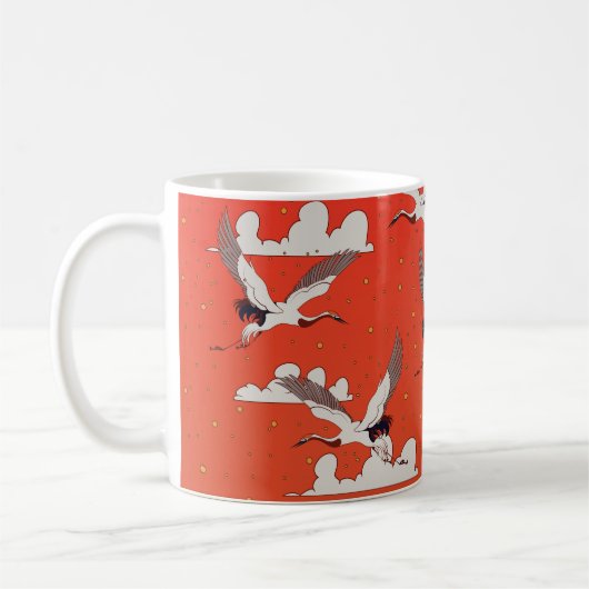 Red Asian Crane Pattern Kaffeetasse (Links)