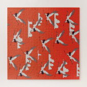 Red Asian Crane Pattern Puzzle (Horizontal)