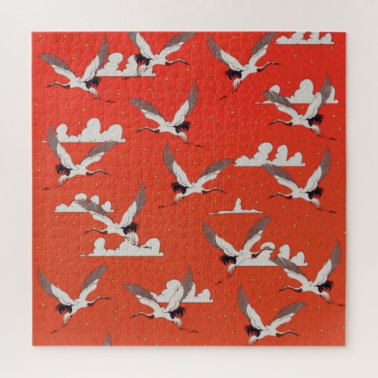 Red Asian Crane Pattern Puzzle (Vertikal)