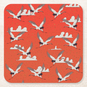 Red Asian Crane Pattern Rechteckiger Pappuntersetzer