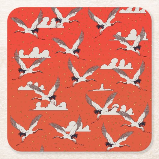 Red Asian Crane Pattern Rechteckiger Pappuntersetzer (Vorderseite)