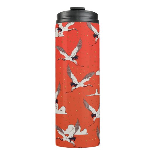 Red Asian Crane Pattern Thermosbecher (Vorderseite)