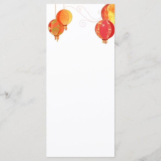 Red Asian Lanterns White Wedding Reception Menu Menükarte (Rückseite)