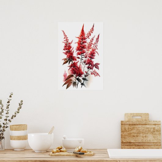 Red Astilbe Blumen Art Print Poster (Küche)